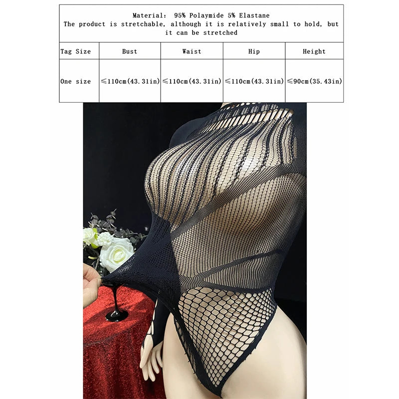 1PC Sexy Cover Up Women Bodysuit Long Sleeves Jumpsuit See Through Hollow Out For Music festival Bodystocking BD033