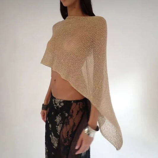 Fashion Style Side Slit Casual Bikini Cover Up Women Summer Vacation Knitting See-Through Beachwear Sunscreen Smock