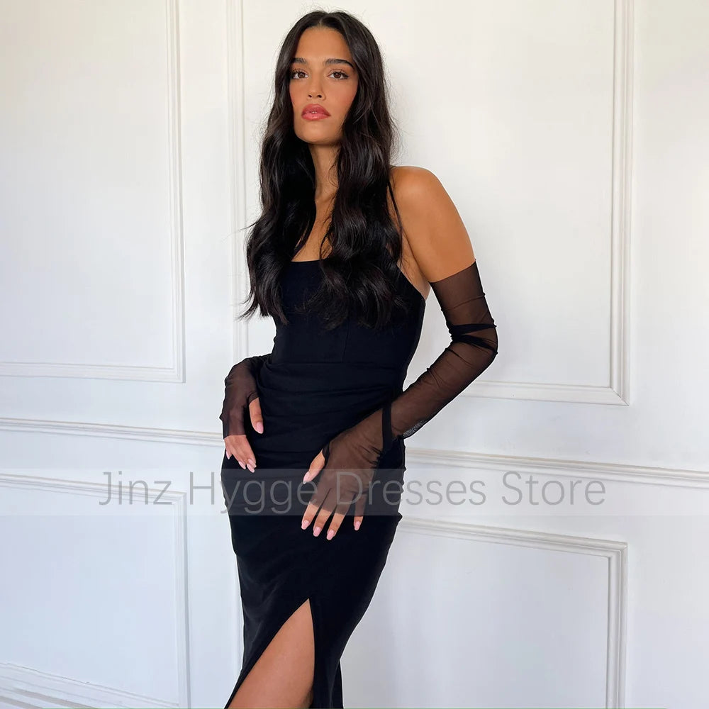 Mermaid Women's Evening Dresses Black Strapless Side Split Backless Trumpet Evening Gowns Long Floor Length Lace-up Prom Dress