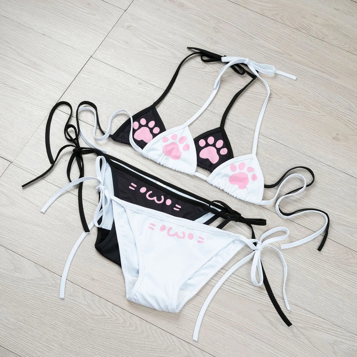 Japanese Anime Kawaii Cat Paw Micro Bikini Set for Women Girl Bandage Backless Mini Swimsuit Underwear Lingerie Bathing Suit